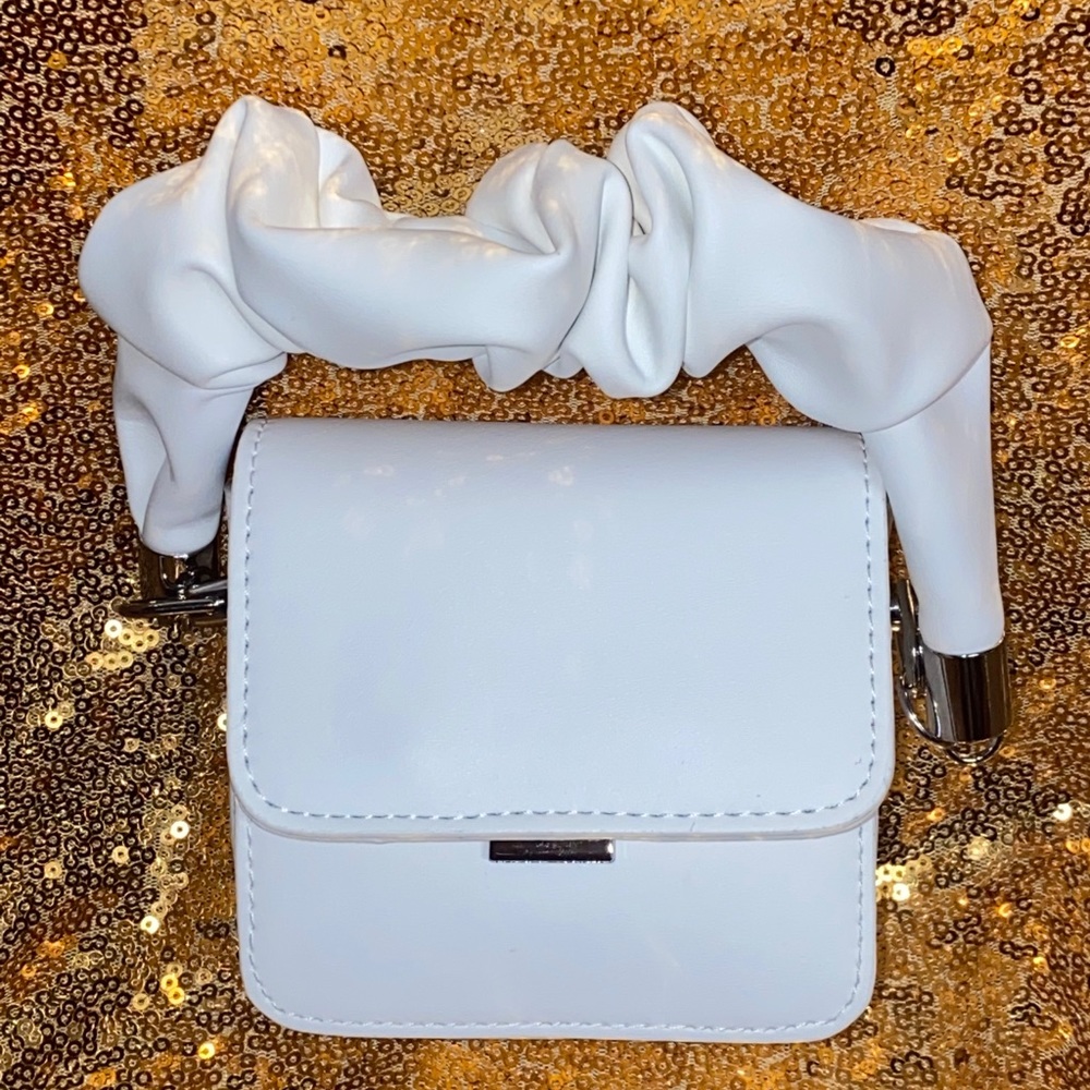 White draped handle mini crossbody bag